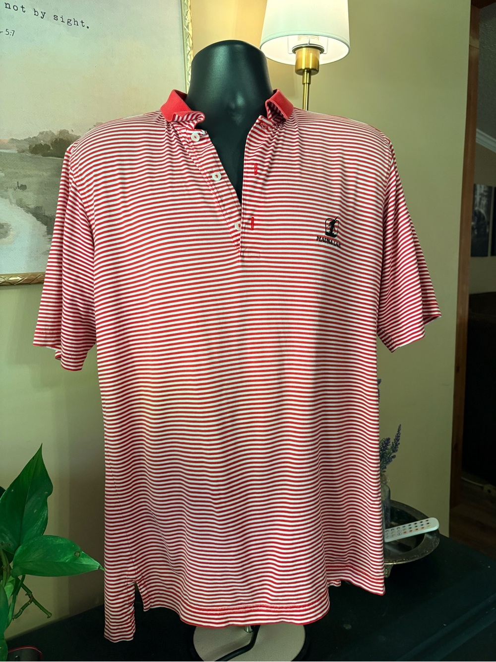 Fairway & Greene Red and White Striped Polo with Contrast Collar